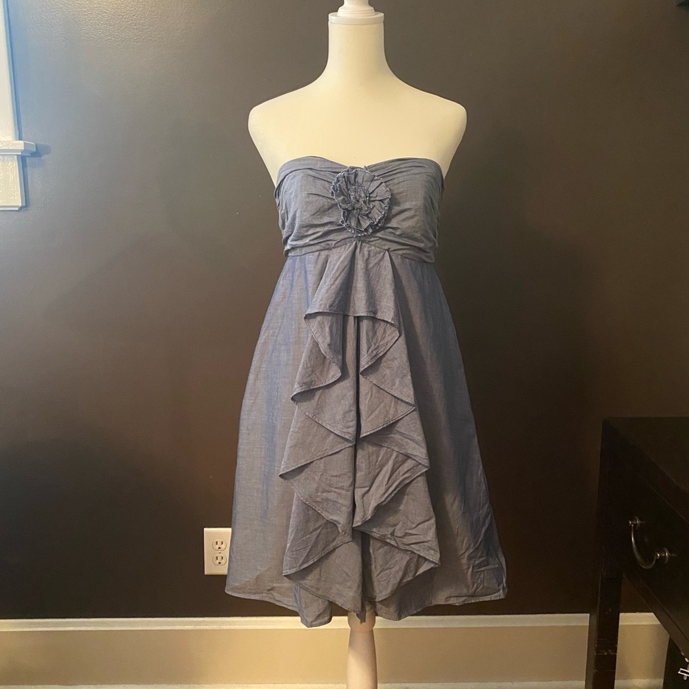 J Crew strapless chambray dress.